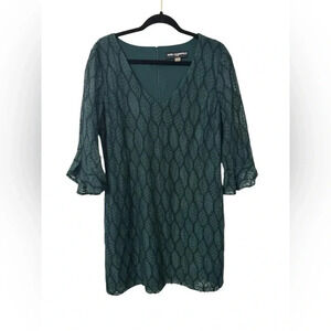 KARL LAGERFELD Carys Leafy Lace Overlay Tulip Sleeve Dress Pine Green Christmas